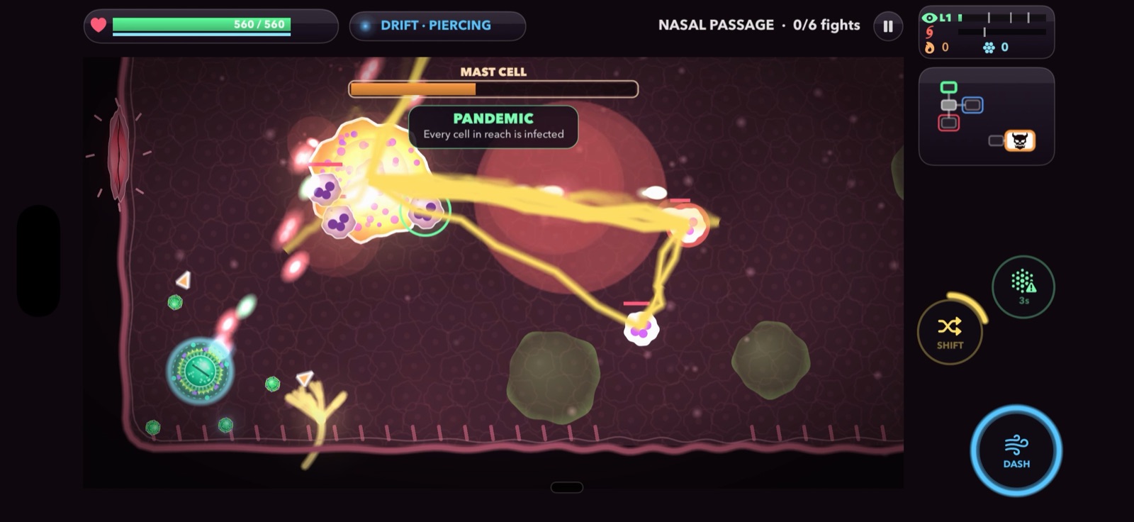 A boss fight full of projectiles