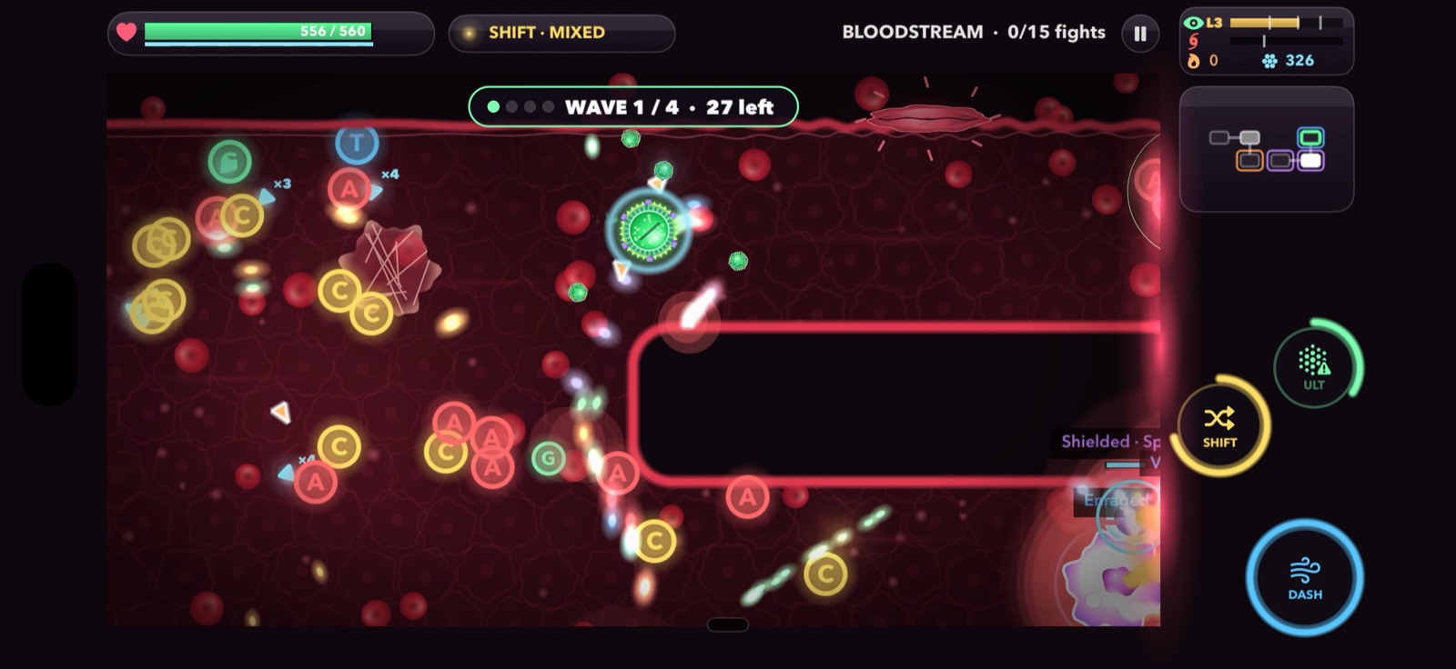 Influenza A fighting a crowd of immune cells
